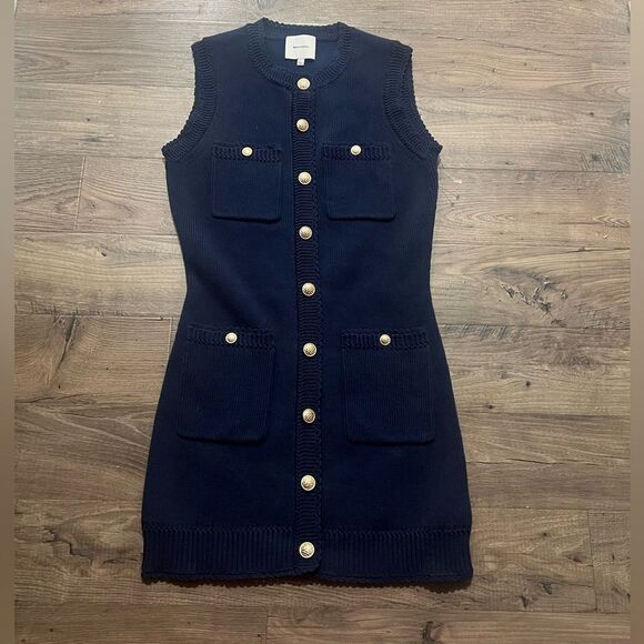 Reformation Catalina Mini Cotton mini Navy Blue knit dress, SIZE S - Picture 4 of 7